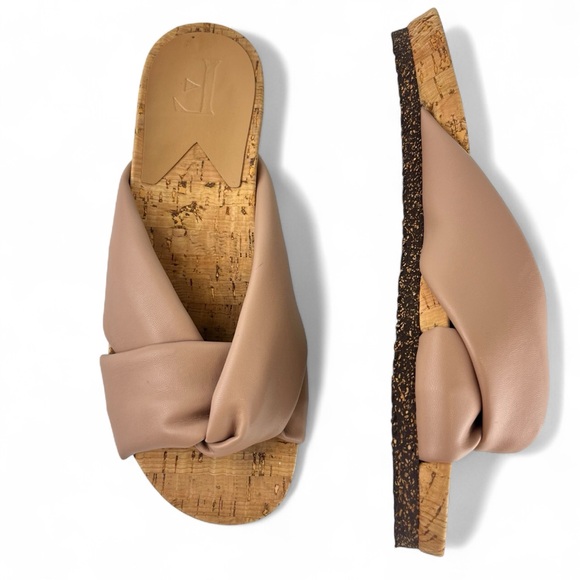Flattered Lou Vegan Leather Beige Cork Slip On Sandals Slides  Women 37 - Picture 1 of 9